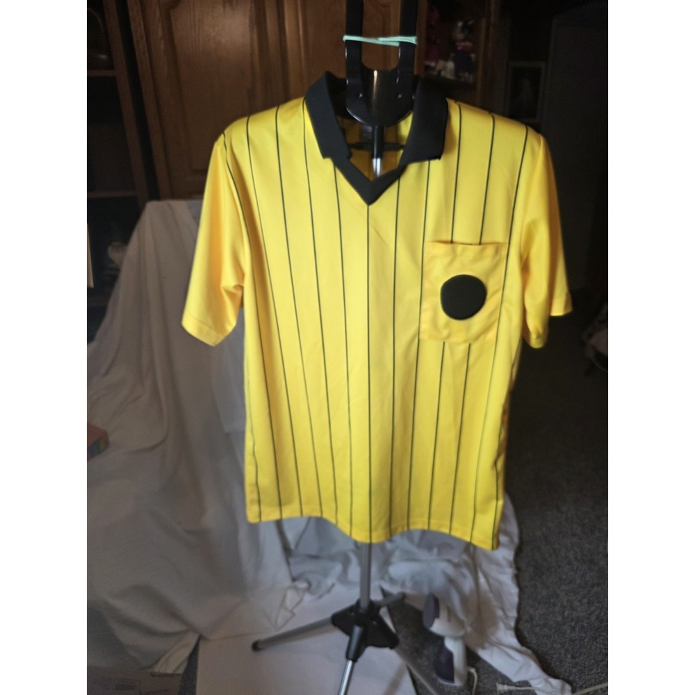 High Five Ref Shirt 22" PTP, 31" Long.  Yellow With Black Stripes.